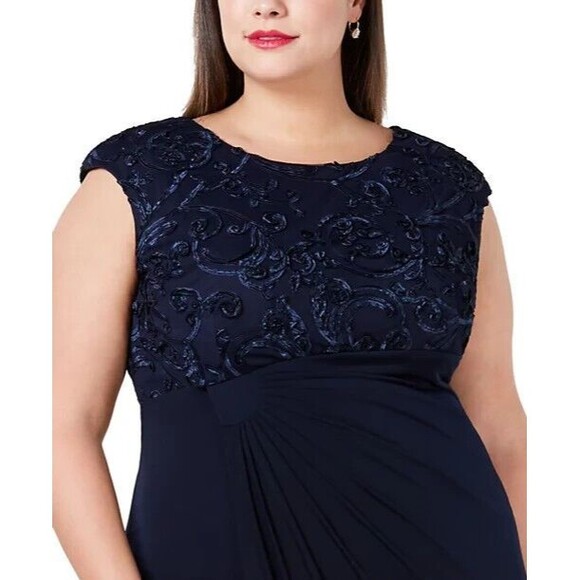 Connected Plus Size Soutache Faux-Wrap Dress, Navy, Size 14W - Picture 4 of 5